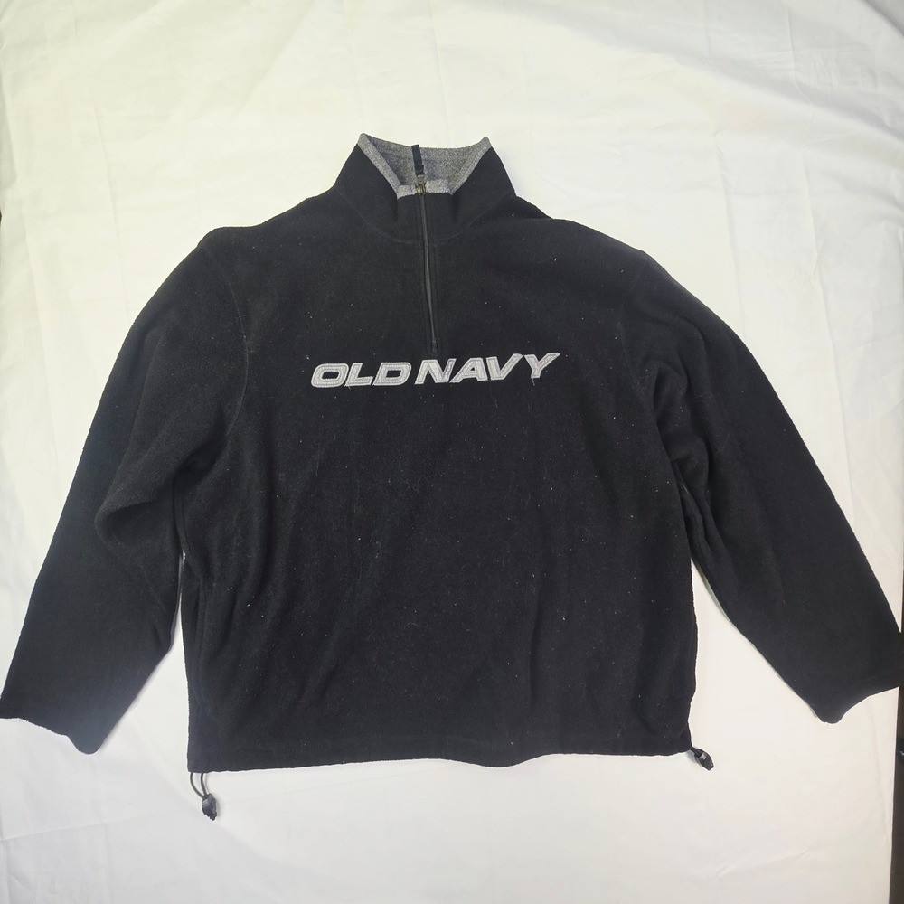Old Navy Fleece Pullover Men's XXL Black Quarter Zip Embroidered Logo Drawstring